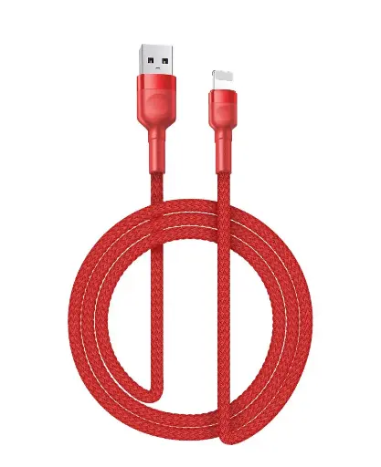 [805187] Iphone til USB A kabel rød flettet 3.0 meter 2.4 ampere 