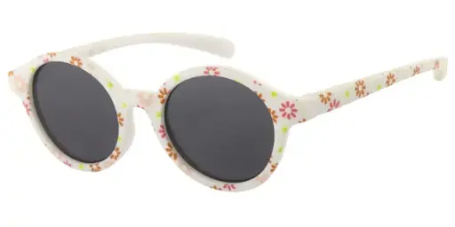 [505263-16025] Børne Solbrille mat hvid med blomster og Sorte glas