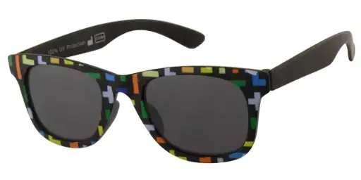 [505267-22015] Børne Solbrille mat sort med flerfarve print og Sorte glas