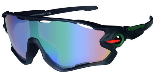 [450008-7044] Sportsbrille gummi sort stel. Ægte revo glas grøn