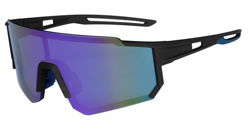 [450012-7048] Sportsbrille gummi sort stel. Decentreret sølv spejl glas