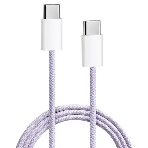[805531] USB C til USB C kabel 2.0 m Lilla Vævet 3,0 amp max. 60 watt 