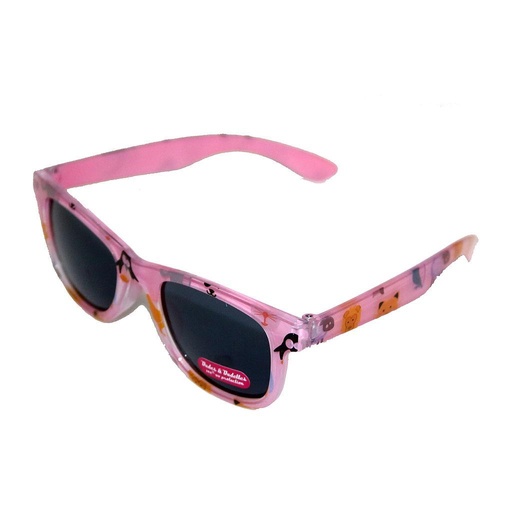 [505020-24011] Børne Solbrille Pink med print og sorte glas