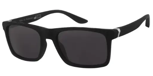 [404508-20260] Solbrille mat sort gummi overflade og sølv dekoration samt sorte glas