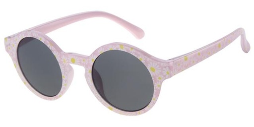 [505090-16020] Børne Solbrille pink med blomster print og sorte glas