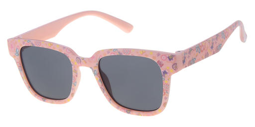 [505127-26023] Børne Solbrille lys pink med blomster tryk, sorte glas