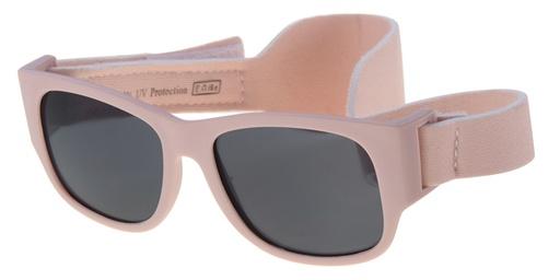 [505189-14021] Børne Solbrille lys lyserød gummibelagt med bred nakke rem sorte glas