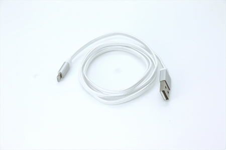 [805132] Iphone til USB A kabel 1.0 m flettet stof forstærket sølv