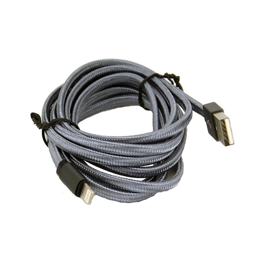 [805139] Iphone til USB A kabel 2.0 m flettet stof forstærket Grå