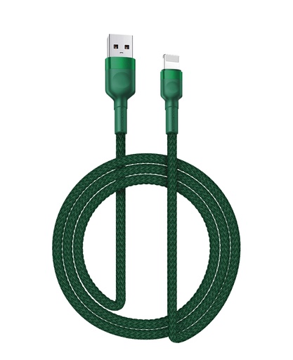 [805181] Iphone til USB A kabel Grøn flettet 1.0 meter 2,4 ampere 