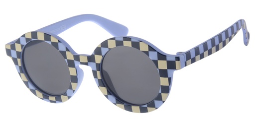 [505201-24029] Børne Solbrille Blå med ternet print og sorte glas